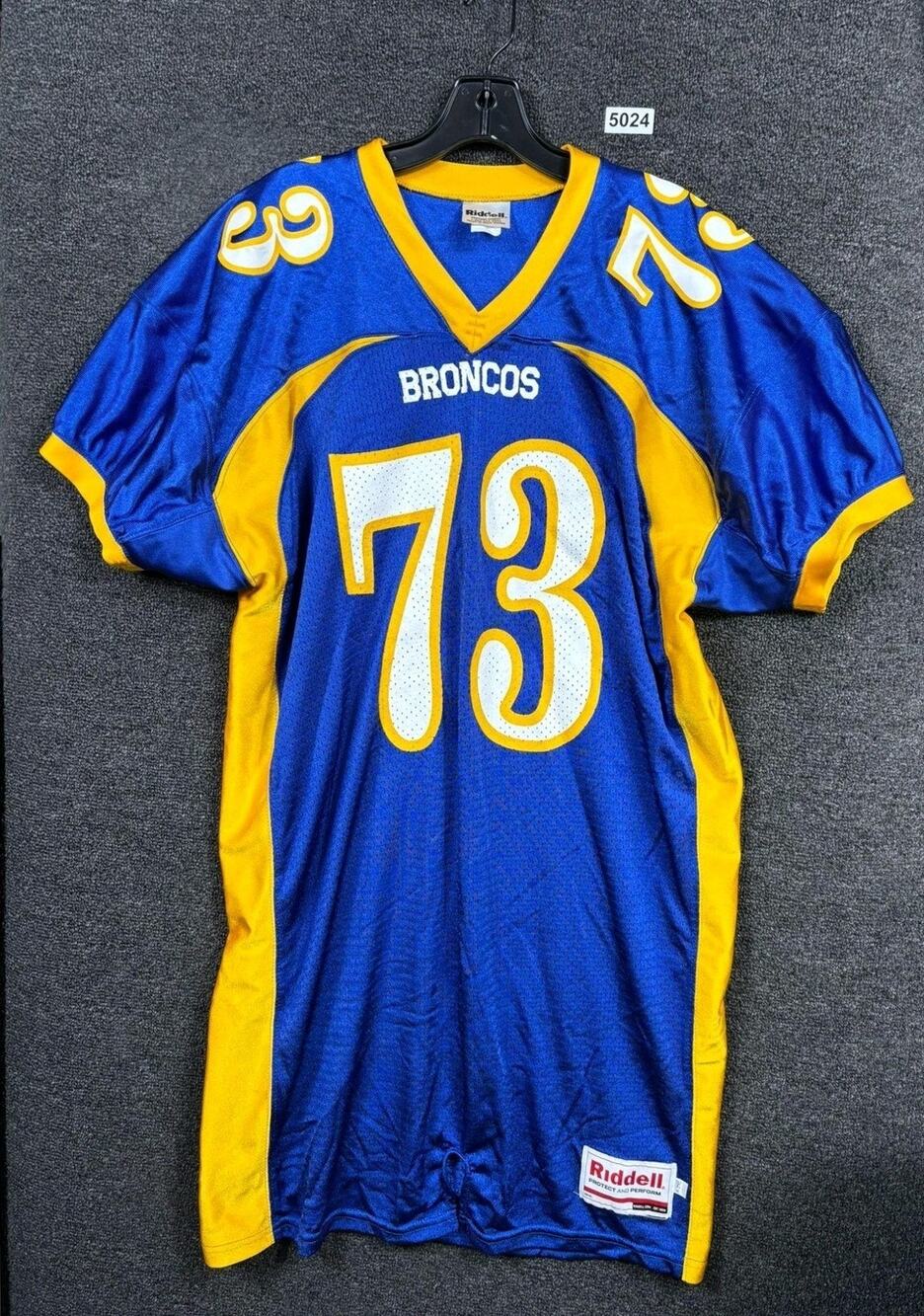Broncos Football Jersey Mens 2XL Blue Yellow Mesh Number 73 Adult Team Shirt